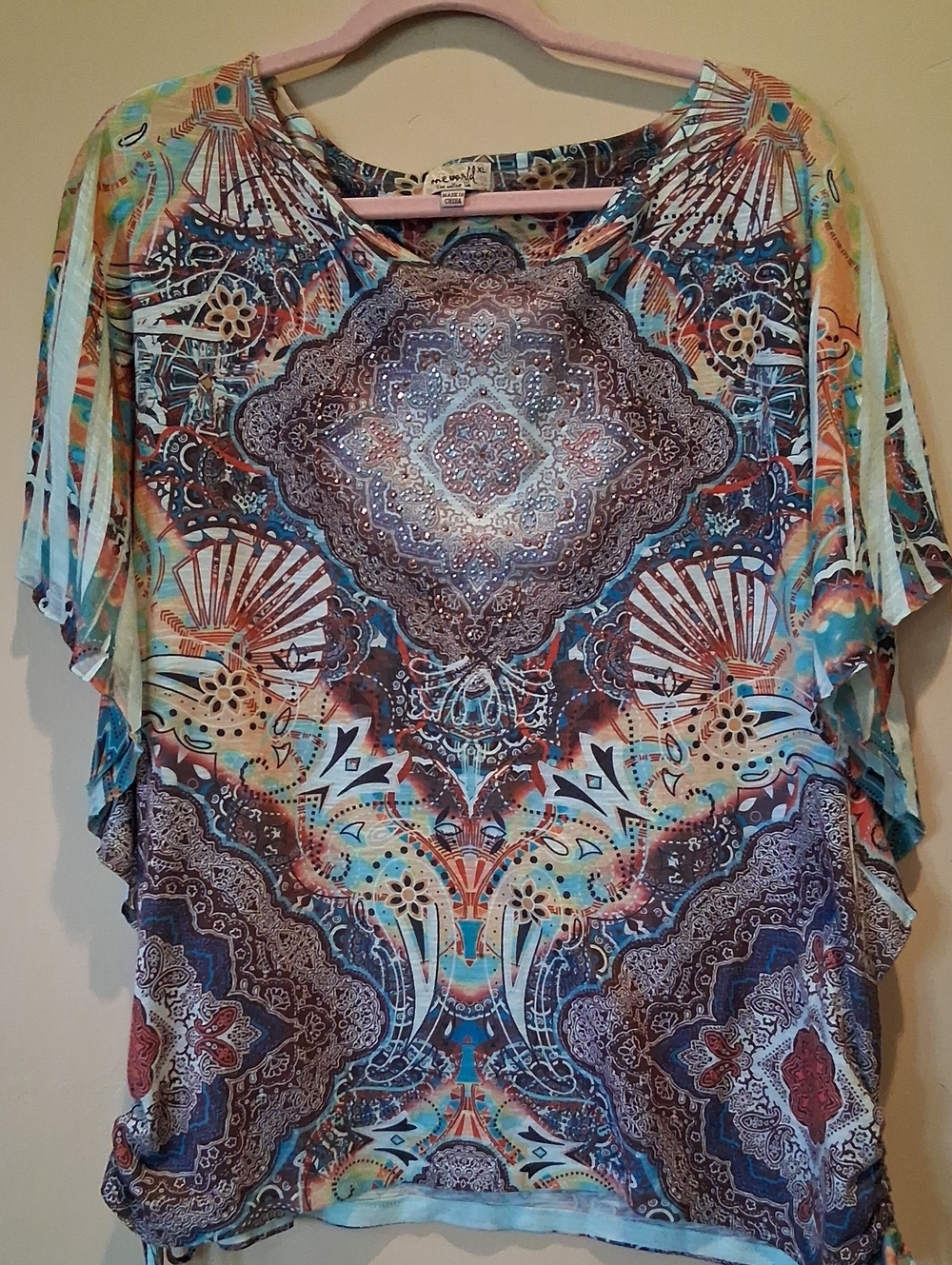 ONE WORLD Multicolor Boho Medallion Flutter-Sleeve Tunic